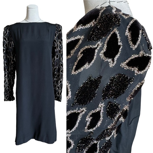 Vintage 60s Bergdorf Goodman Black & Gold Dress Classic Elegant Couture - Picture 1 of 14